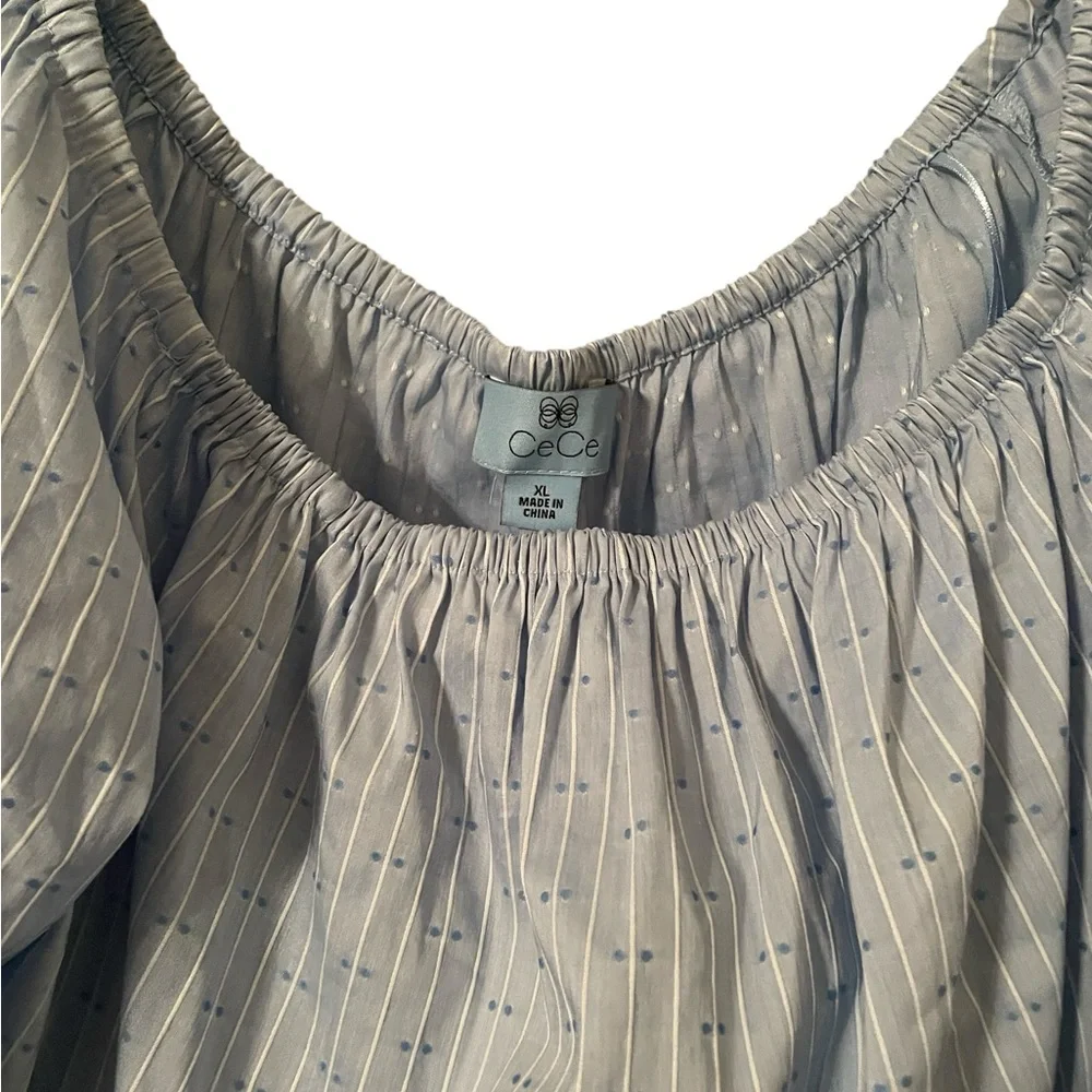 CeCe Women's Blue White Striped Eyelet Ruffle Sleeve Off‎ Shoulder Top Size XL - Picture 4 of 6